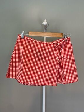 Shade & Shore Red Gingham Wrap Swim Cover Up